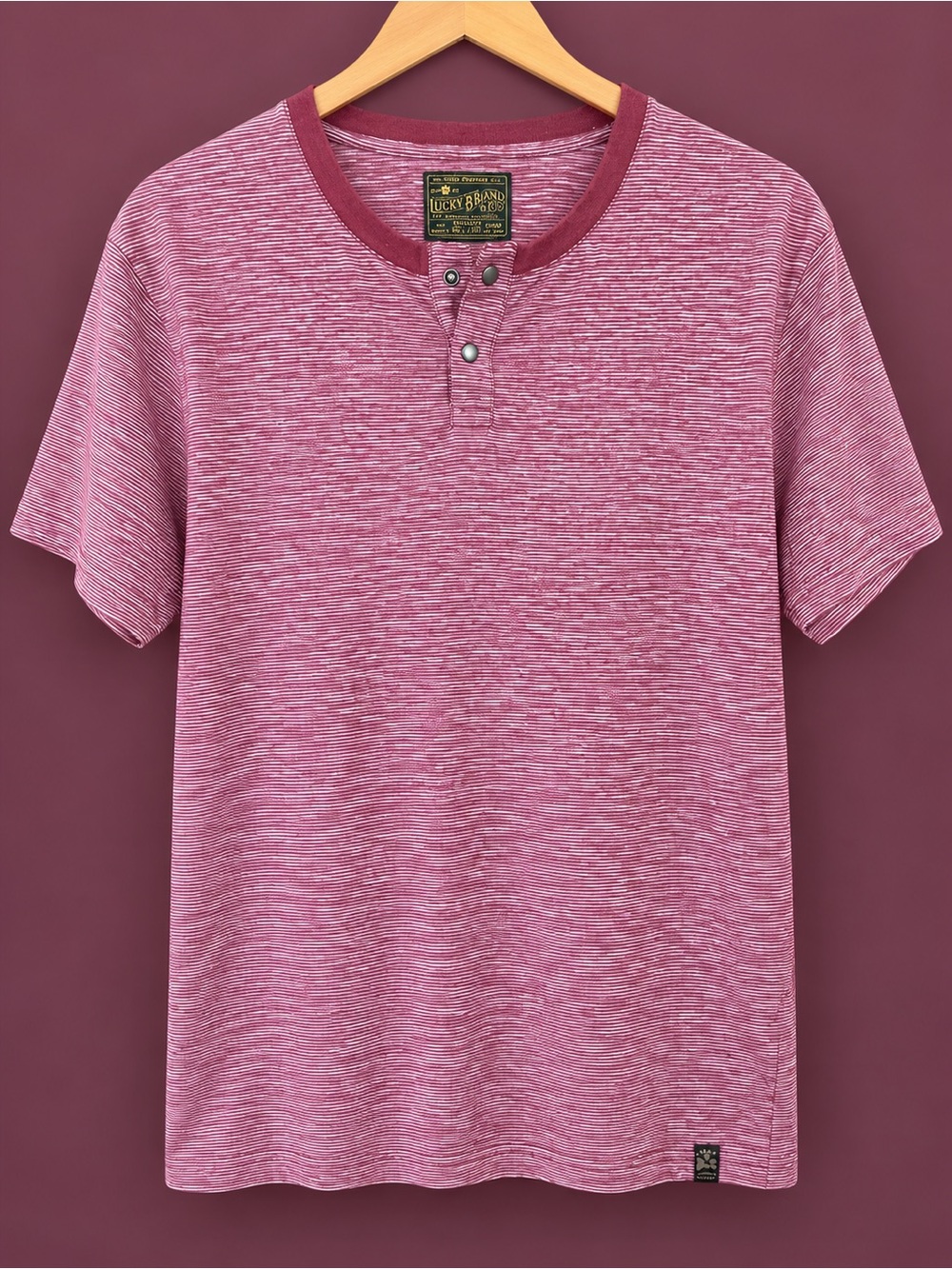 Lucky Brand Men's Heathered Burgundy Henley Short-Sleeve Shirt